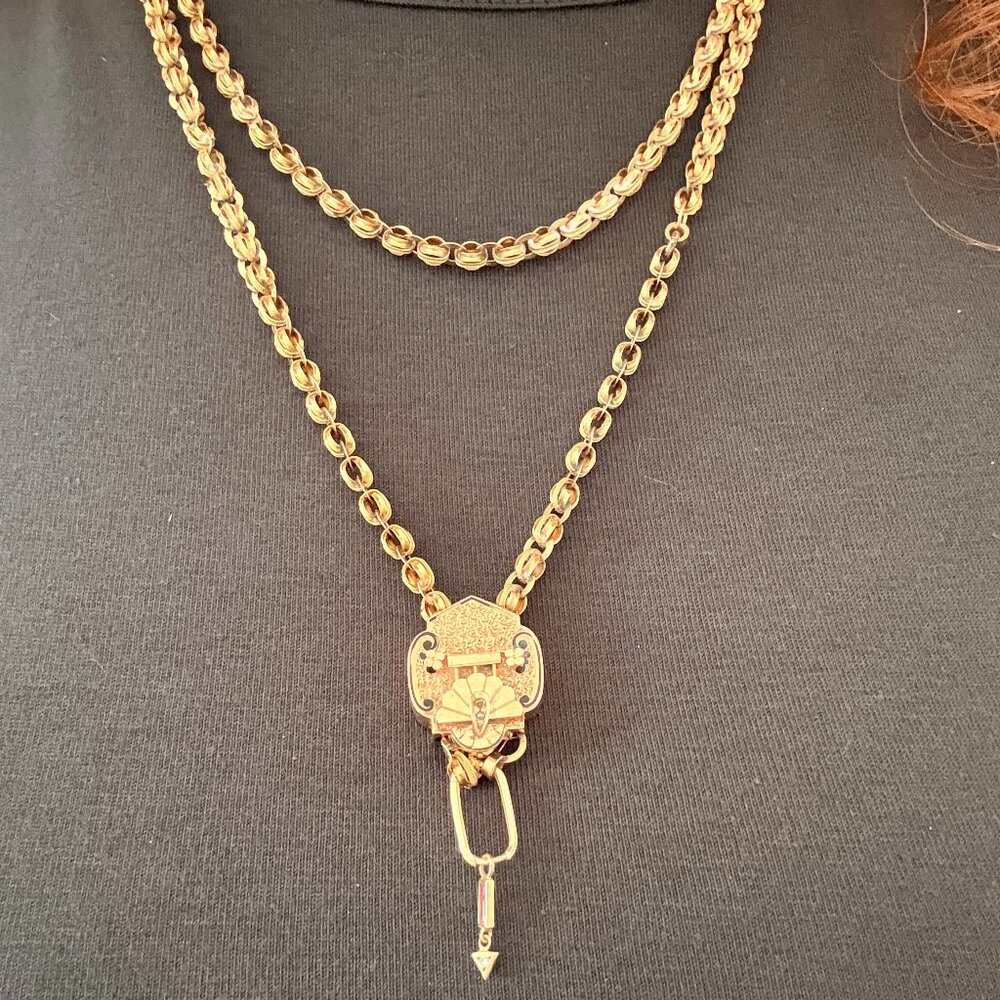 *SOLD* Antique Victorian 14k Chain 37g w/ 10k Slide 43.5" Lorgnette Long Guard